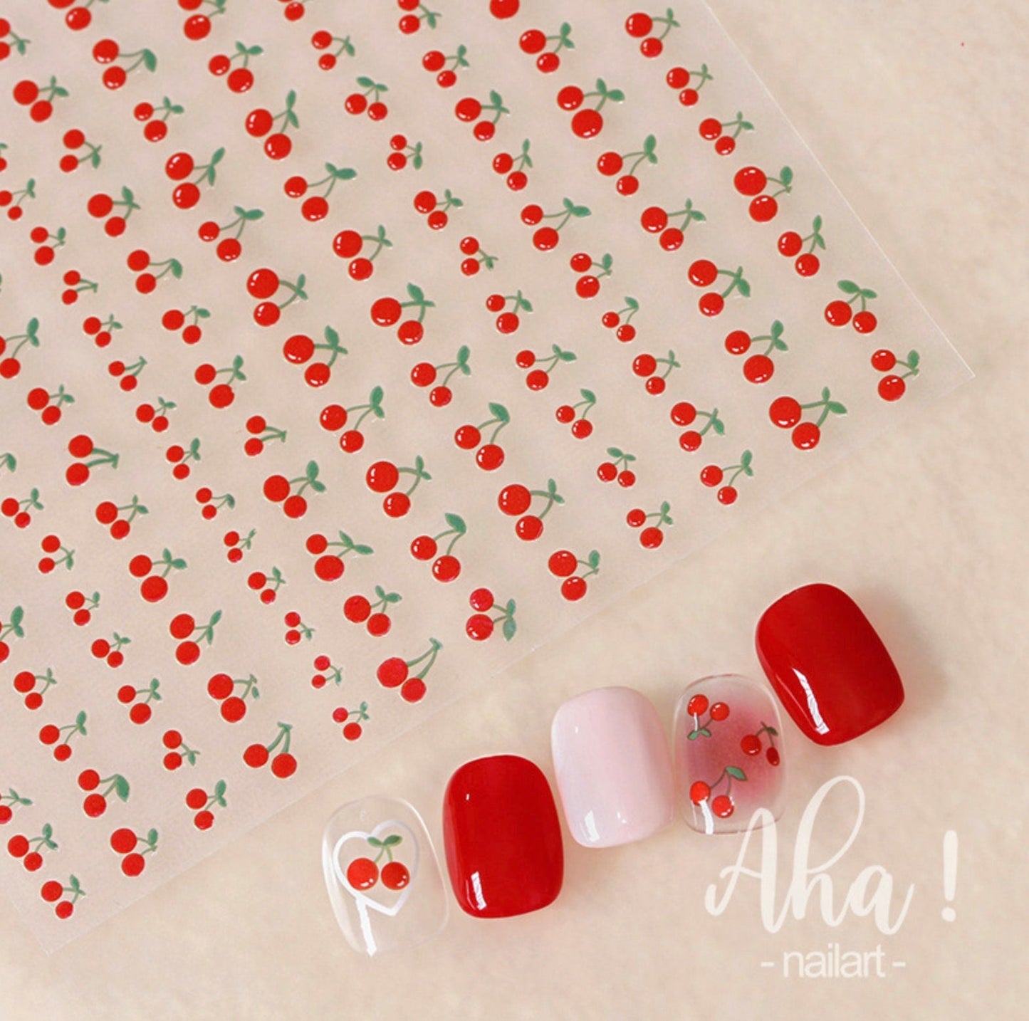Dainty Red Cherry,  Fruit Themed 2D Nail Art Stickers (047)