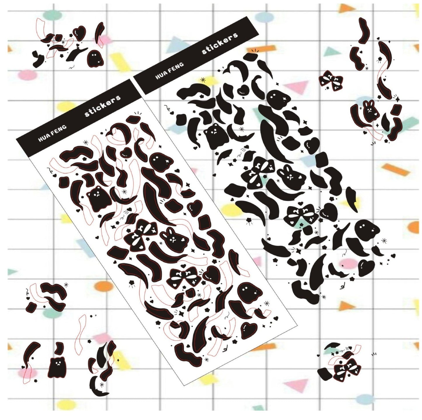 Ghost Animal Ribbon Theme Sticker Sheets, Crafts, Scrapbook, Diary, Journal,