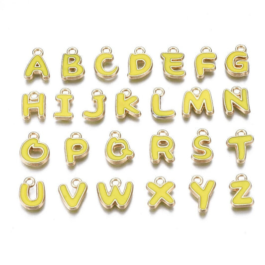 Lemon Yellow Metal Letter Charms Individual or Set (11mm x 6.5mm, Hole: 1.5mm)