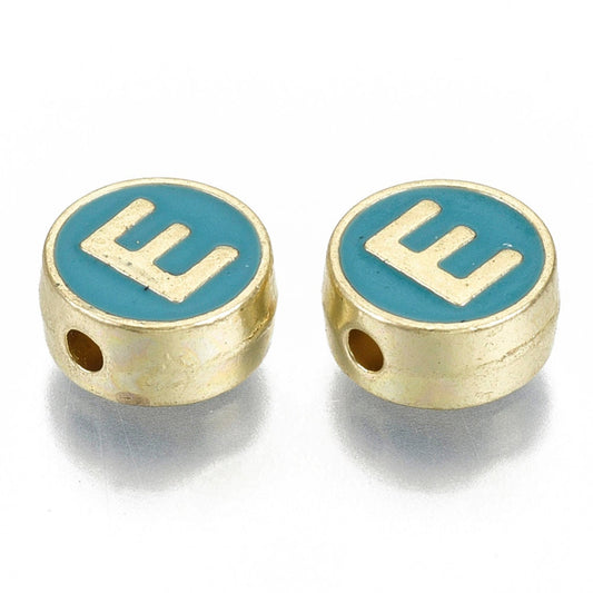 LETTER E Alloy Enamel Initial Charms (8x4mm, Hole: 1.5mm)