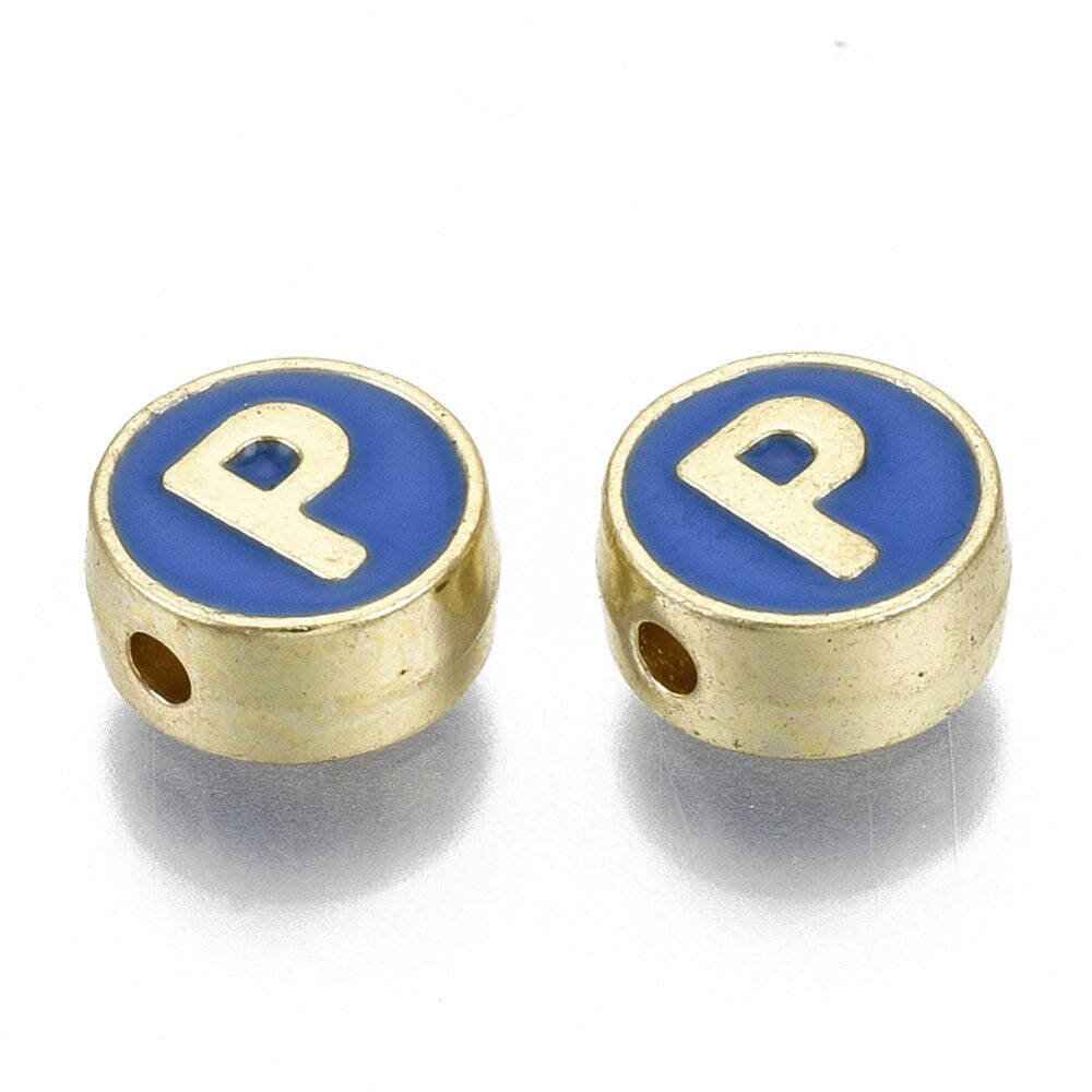 LETTER P Alloy Enamel Initial Charms (8x4mm, Hole: 1.5mm)