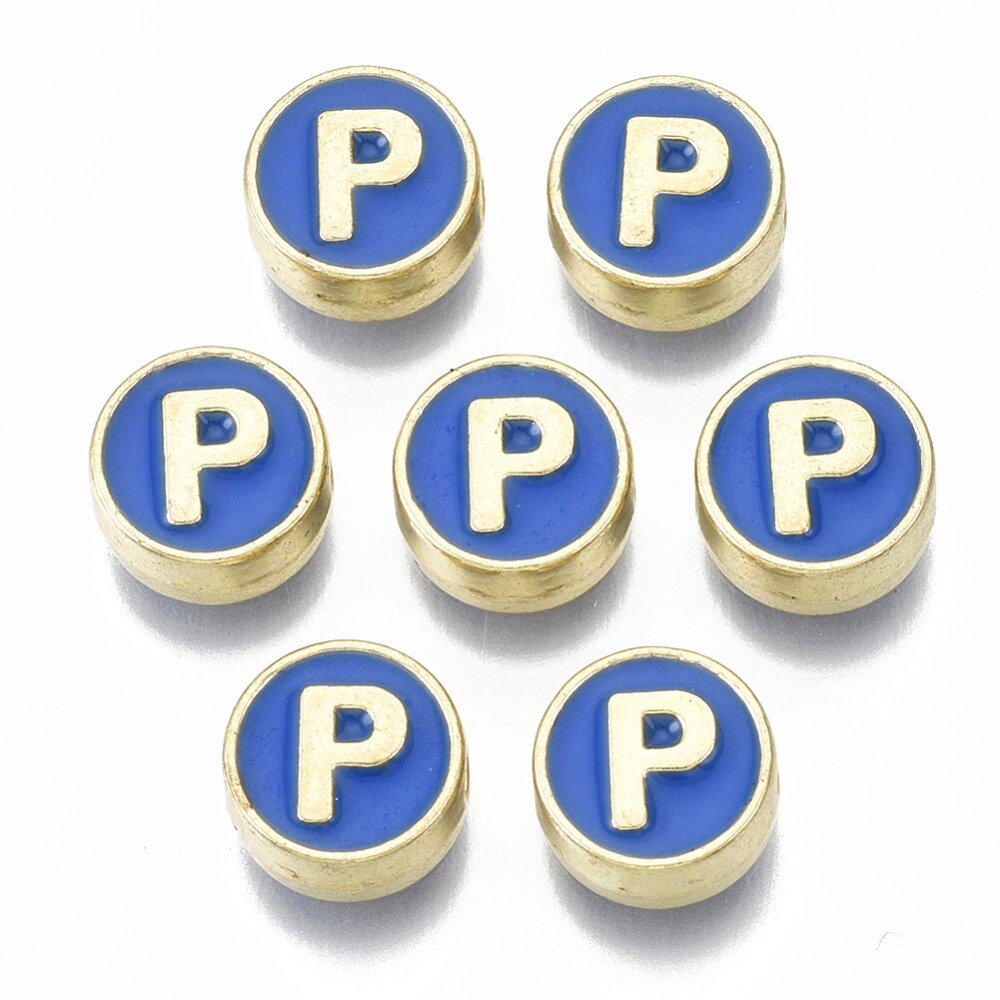 LETTER P Alloy Enamel Initial Charms (8x4mm, Hole: 1.5mm)