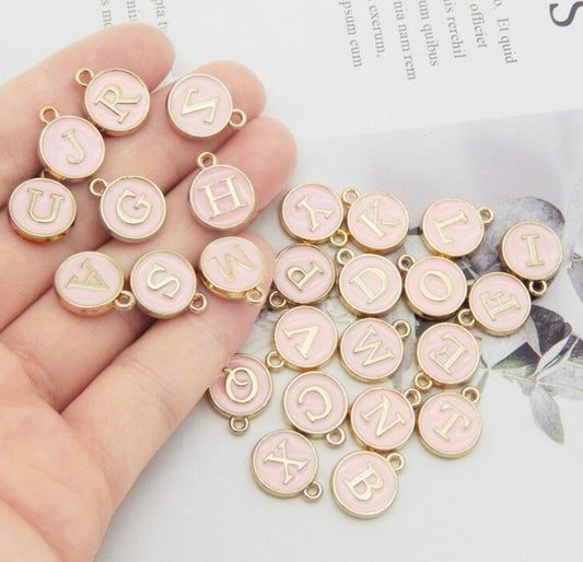 A-Z Individual Light Pink Color Oil Drop Metal Letters (12x14mm)