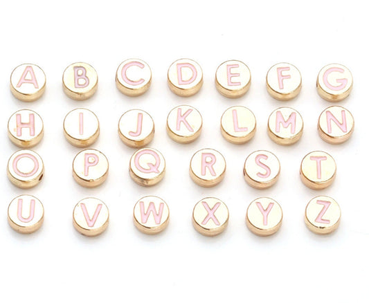 Light Pink Metal Round Letters Beads (8x3.5mm)