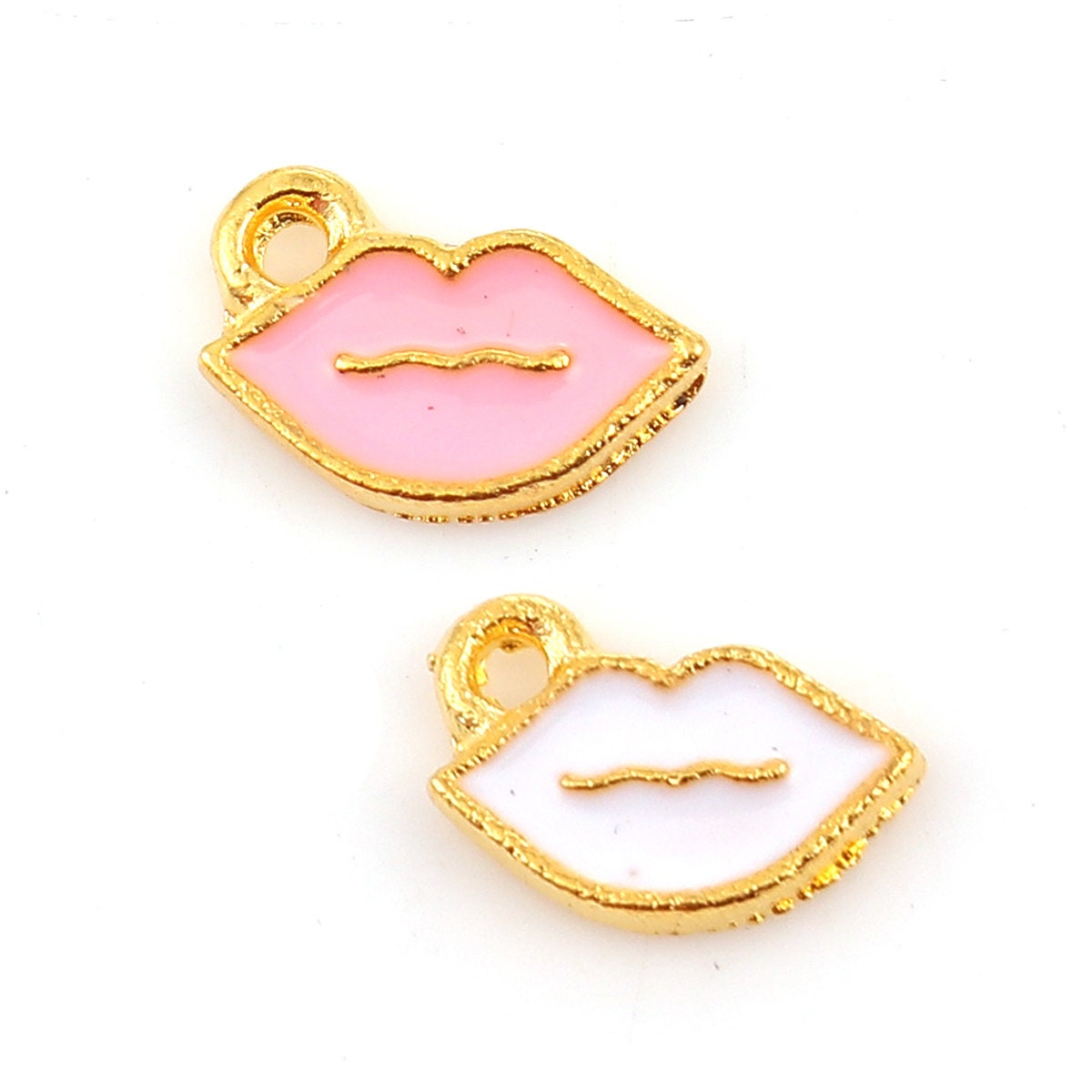 Light Pink, White Lip Enamel Charm (9mm x 6mm)