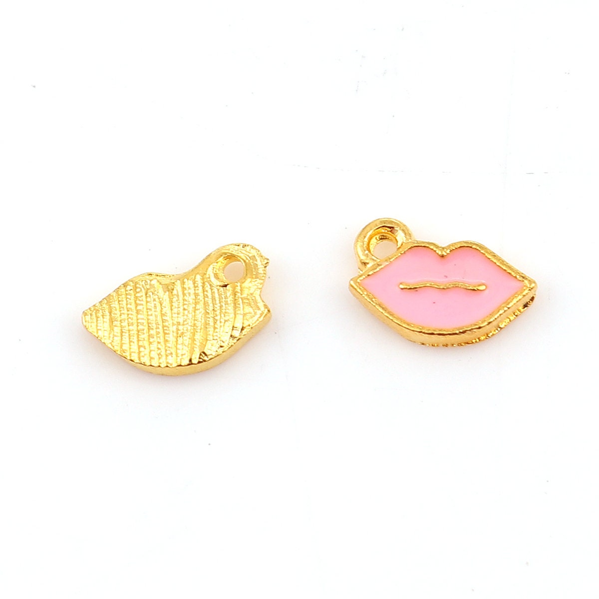 Light Pink, White Lip Enamel Charm (9mm x 6mm)