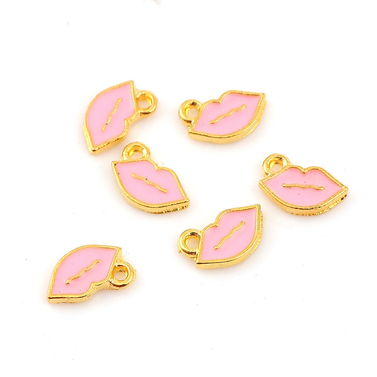 Light Pink, White Lip Enamel Charm (9mm x 6mm)