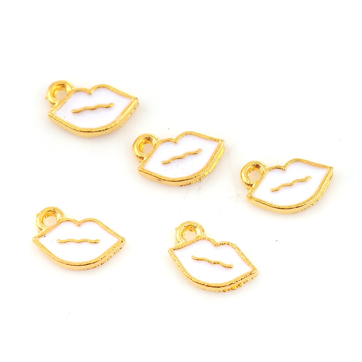 Light Pink, White Lip Enamel Charm (9mm x 6mm)