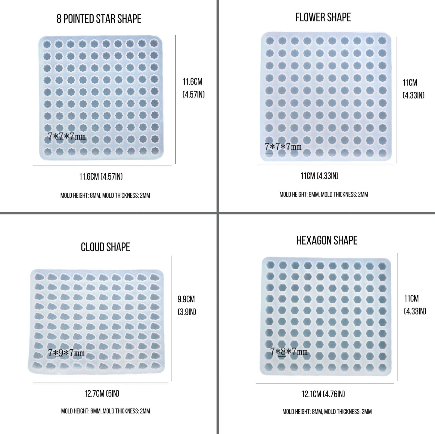 Mini Shapes Silicone Molds (Star, Flower, Heart, Circle, Paw)