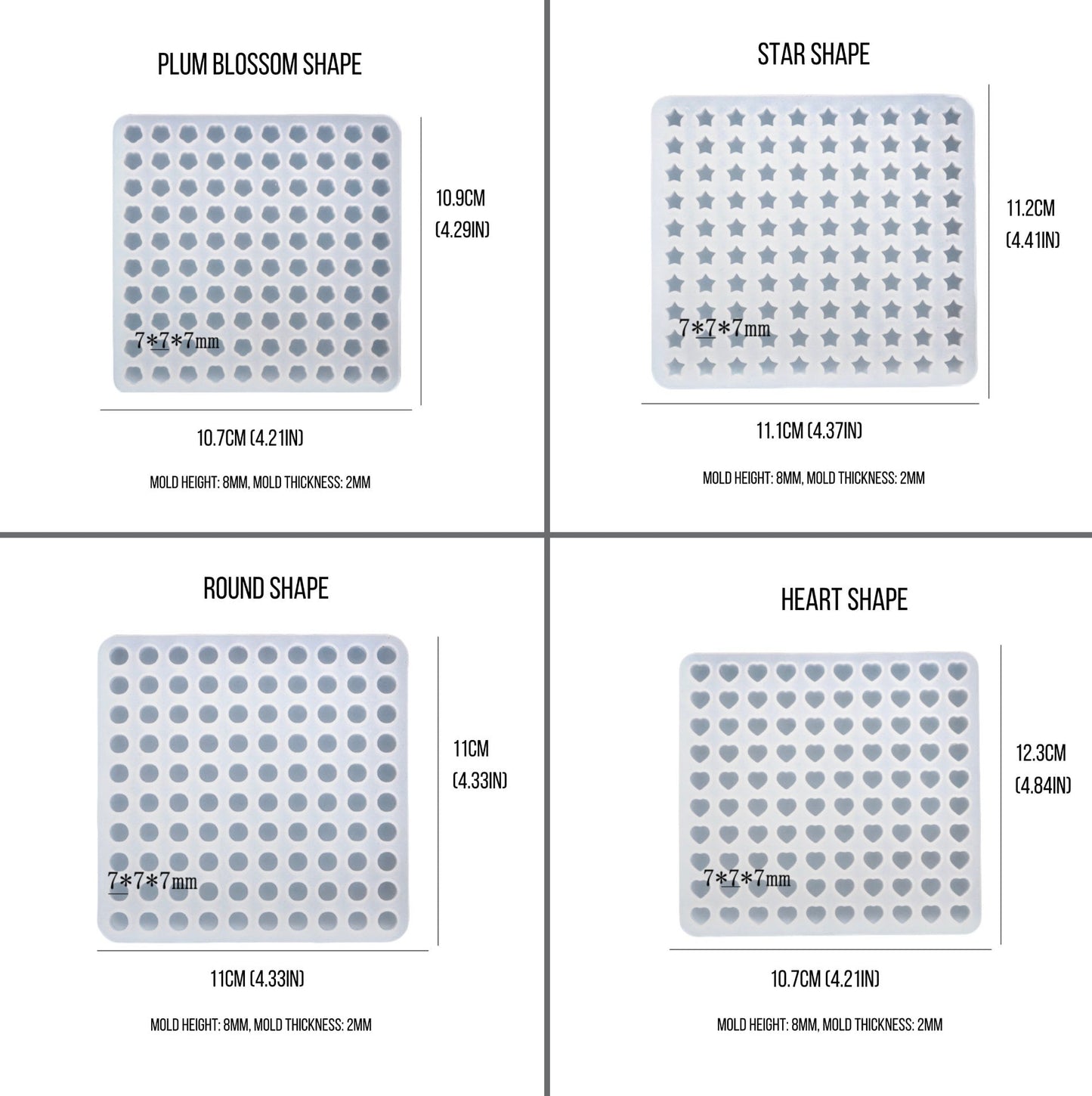 Mini Shapes Silicone Molds (Star, Flower, Heart, Circle, Paw)