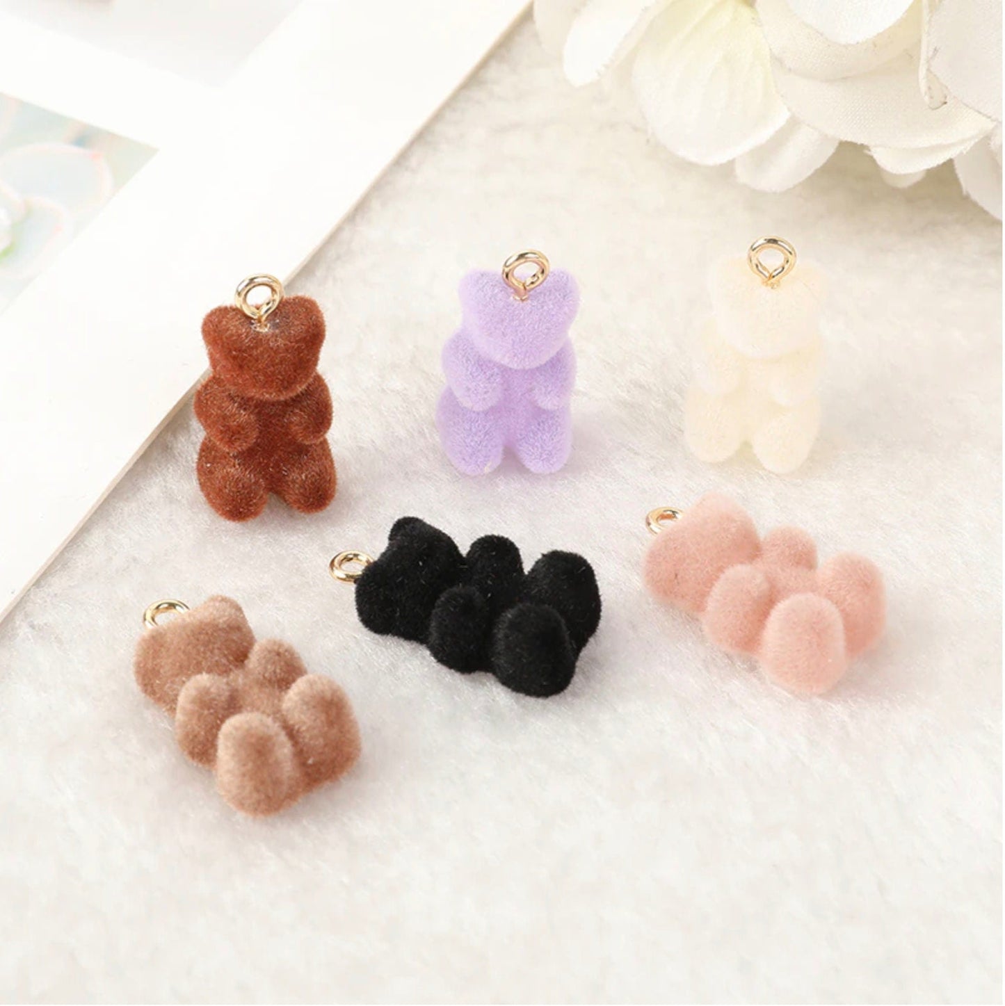 Neutral Colored Velvet Gummy Bear Charms with Eye Pins (12mm x 18mm)