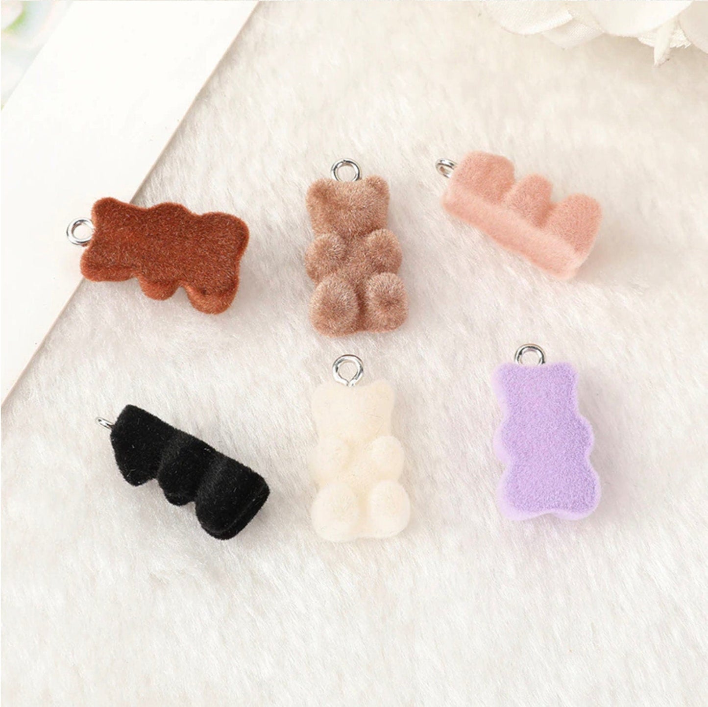 Neutral Colored Velvet Gummy Bear Charms with Eye Pins (12mm x 18mm)