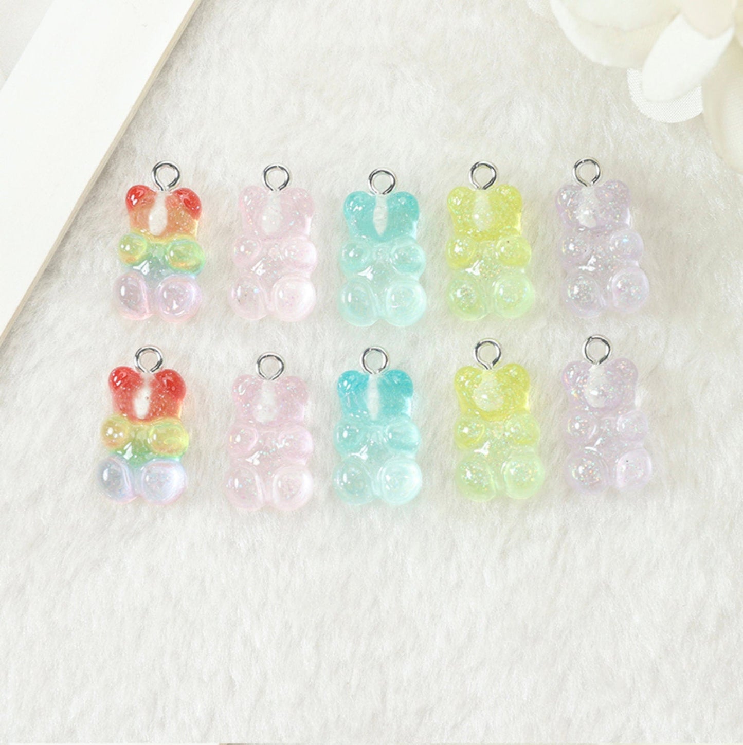 Pastel Sparkly Translucent  Gummy Bear Charm with Eye Pin (11mm x 17mm)
