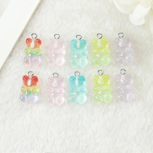 Pastel Sparkly Translucent  Gummy Bear Charm with Eye Pin (11mm x 17mm)