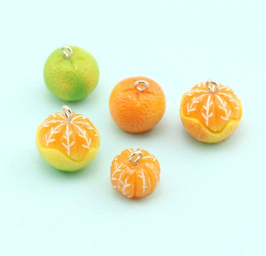 Peeled Orange and Green Oranges Charm with Eye Pin