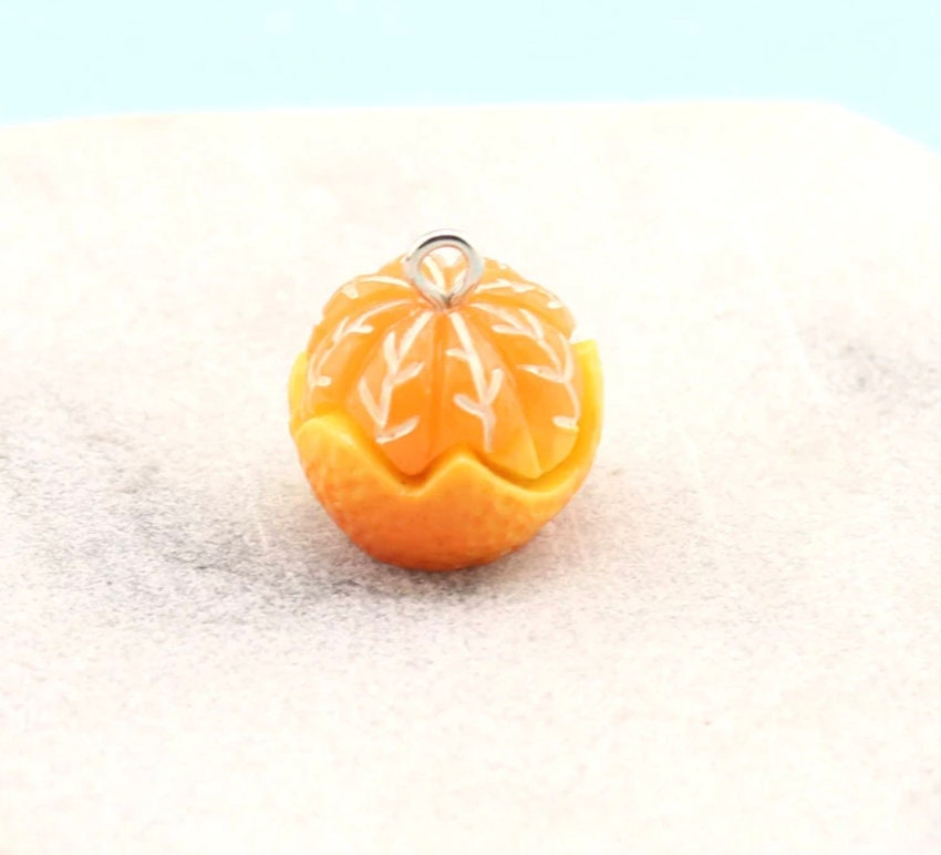 Peeled Orange and Green Oranges Charm with Eye Pin