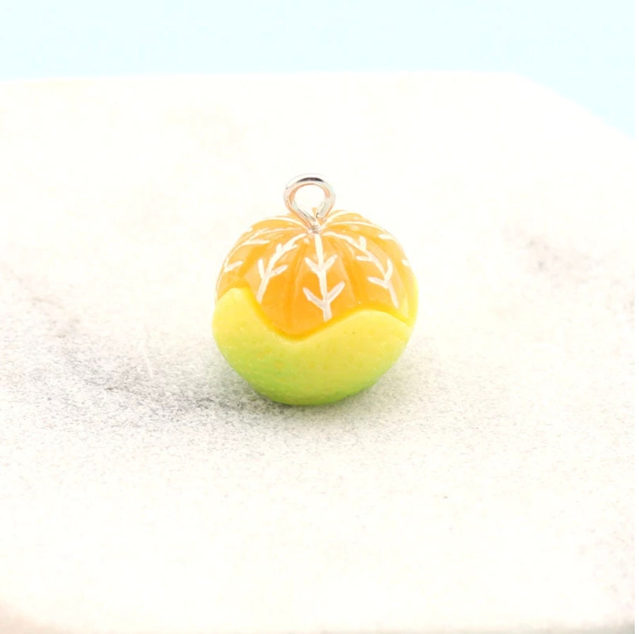 Peeled Orange and Green Oranges Charm with Eye Pin