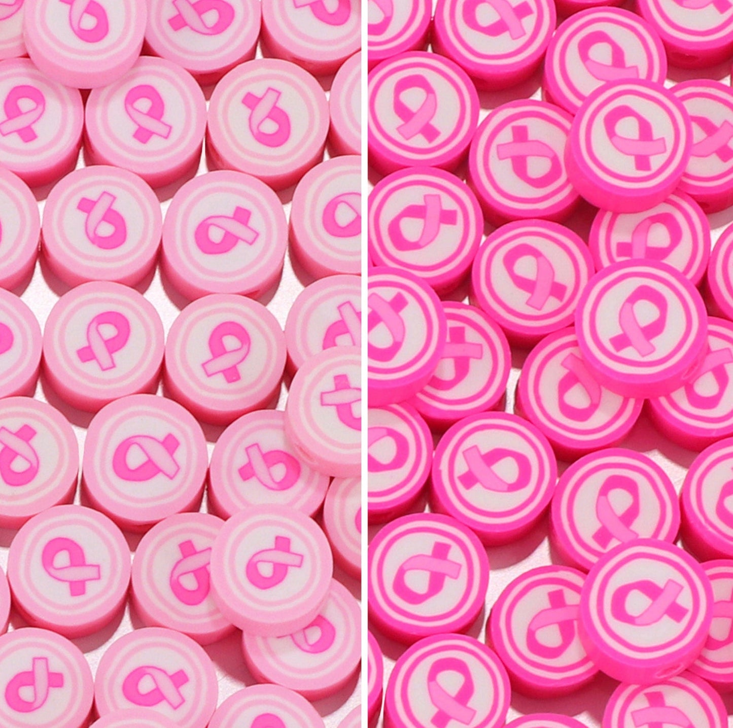 10MM Pink Cancer Ribbon Themed Polymer Clay Beads
