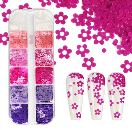 Pinks and Purples, Flower and Butterfly Glitter Set for Nail Art, DIY  (3mm-6mm)