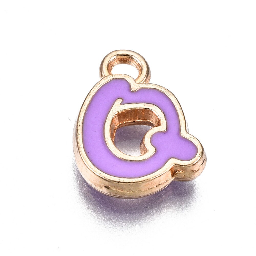 Purple Metal Letter Charms Individual or Set (11mm x 6.5mm x 2mm, Hole: 1.5mm)