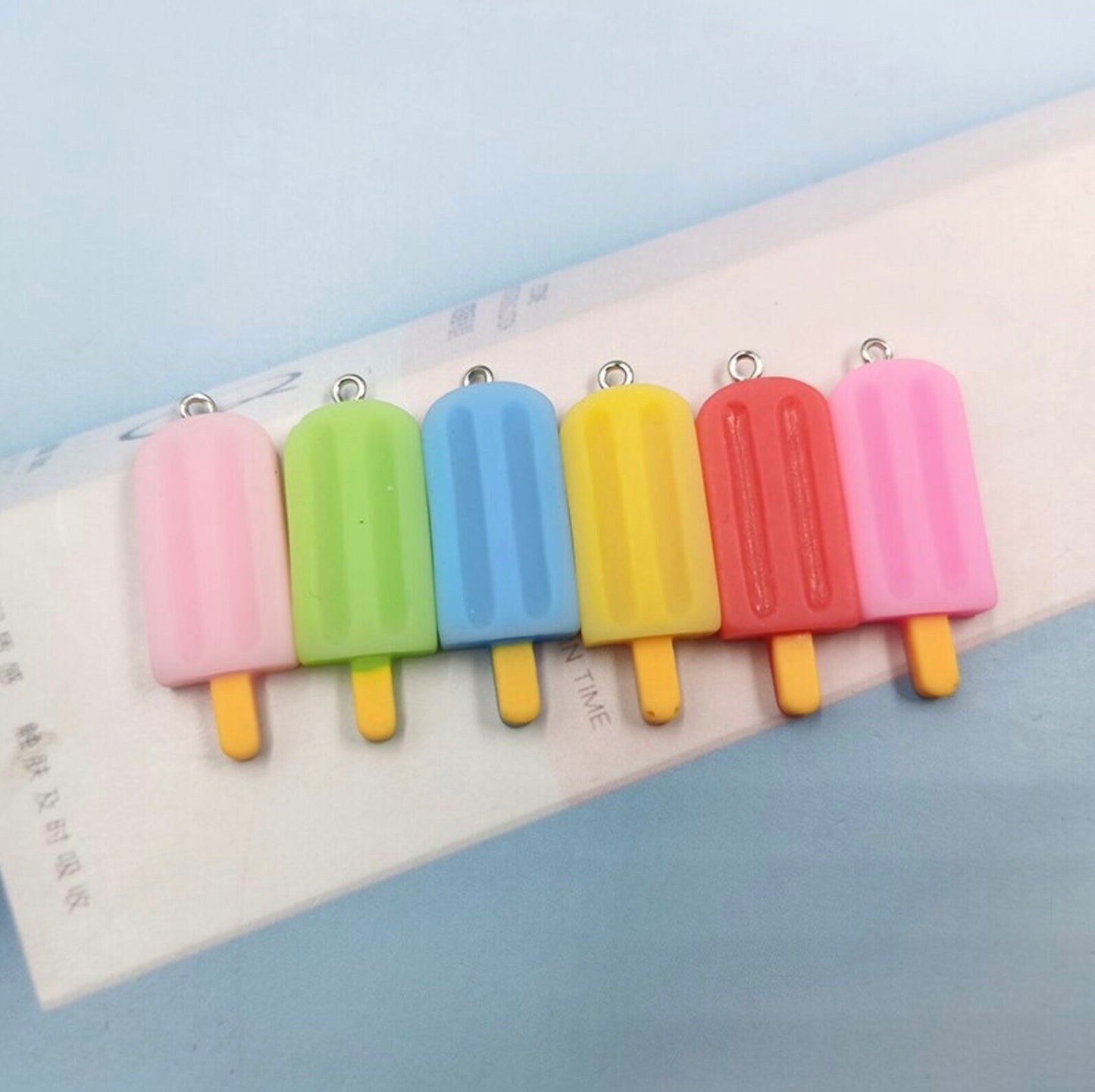 Rainbow Ice Pops, Popsicle Ice Cream Charm (40mm x 15mm x 5mm)