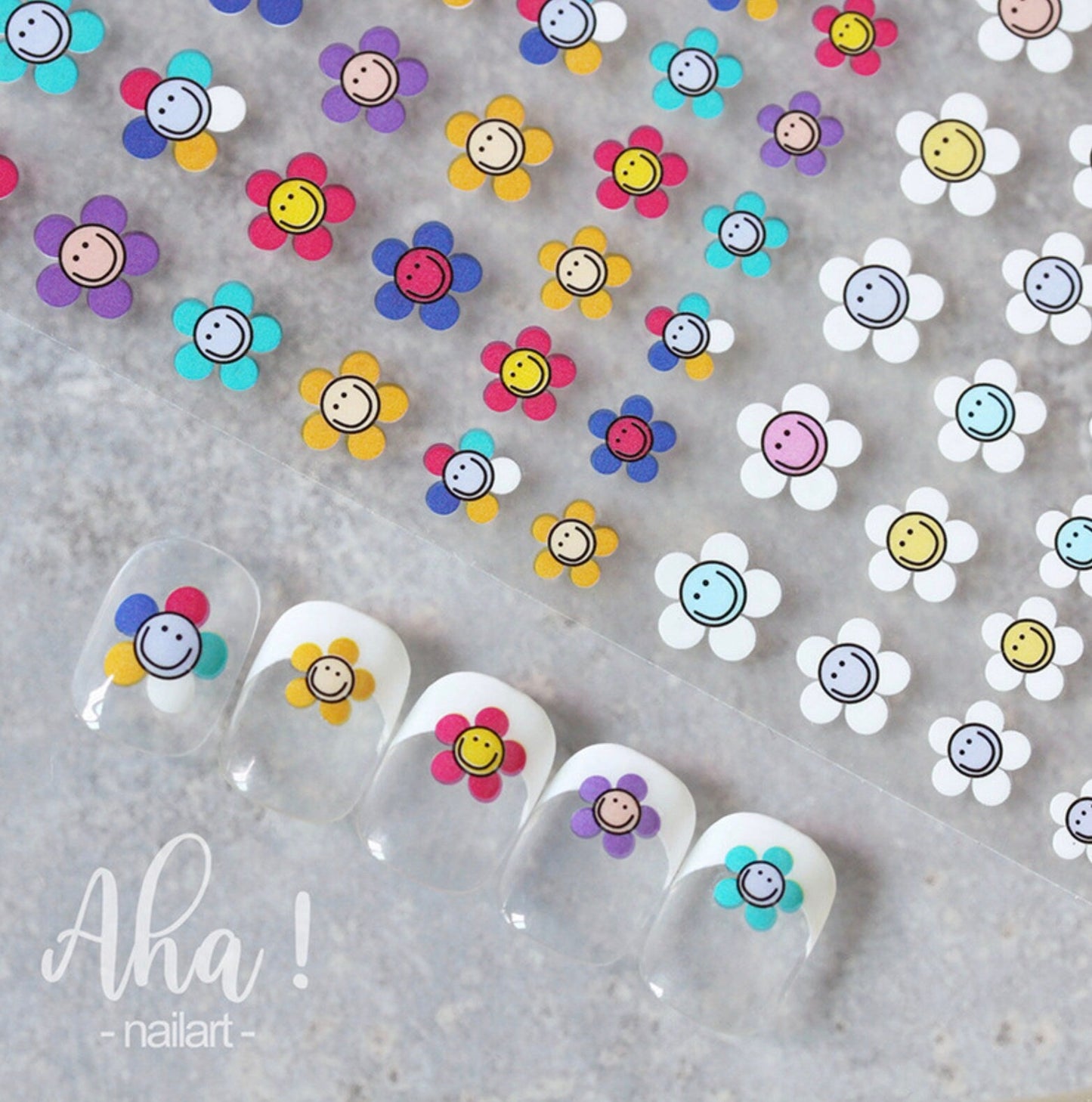 Rainbow Faced Flowers 2D Nail Art Stickers (008)