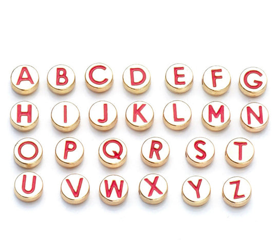 Red Metal Round Letters Beads (8x3.5mm)