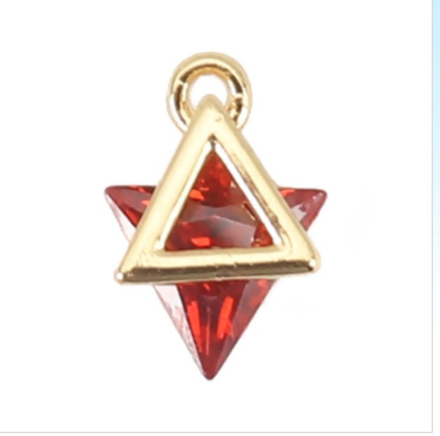 Red Triangle Cubic Zirconia 18K Gold Plated Charm (8MM x 6MM) Style Pendant