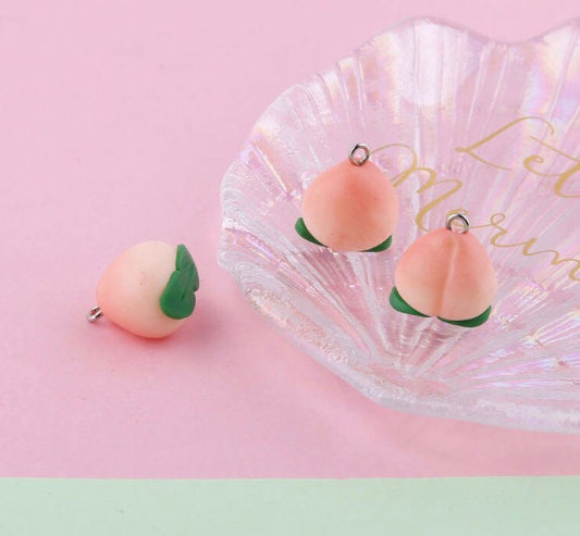 Resin Pink Peach, Fruit Themed Charm (17mm x 21mm)