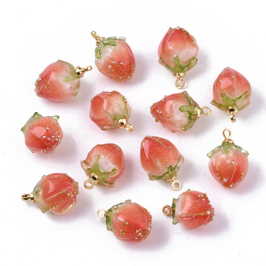 Resin Pink Red Blue Orange Hot Pink Strawberry Flower Charm (15mm x 10mm x 10mm)