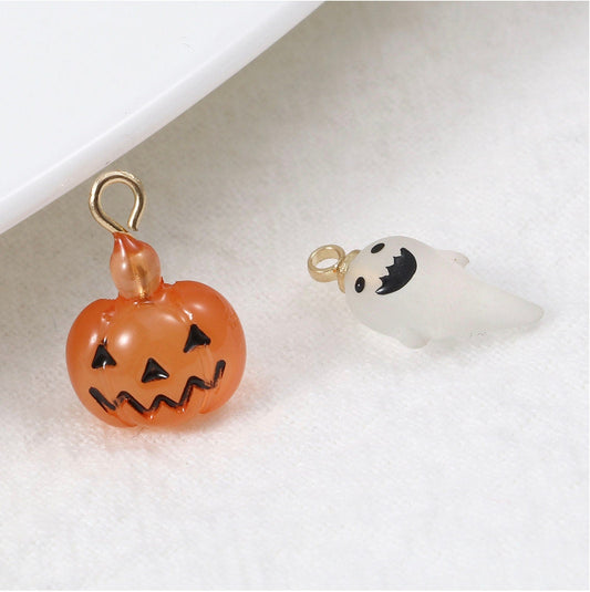 Resin Pumpkin and Ghost, Halloween Themed Charm