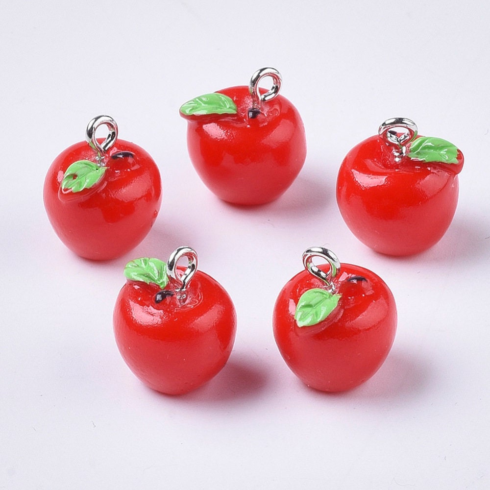 Resin Red Apple Fruit Charm (15mm x 12mm)