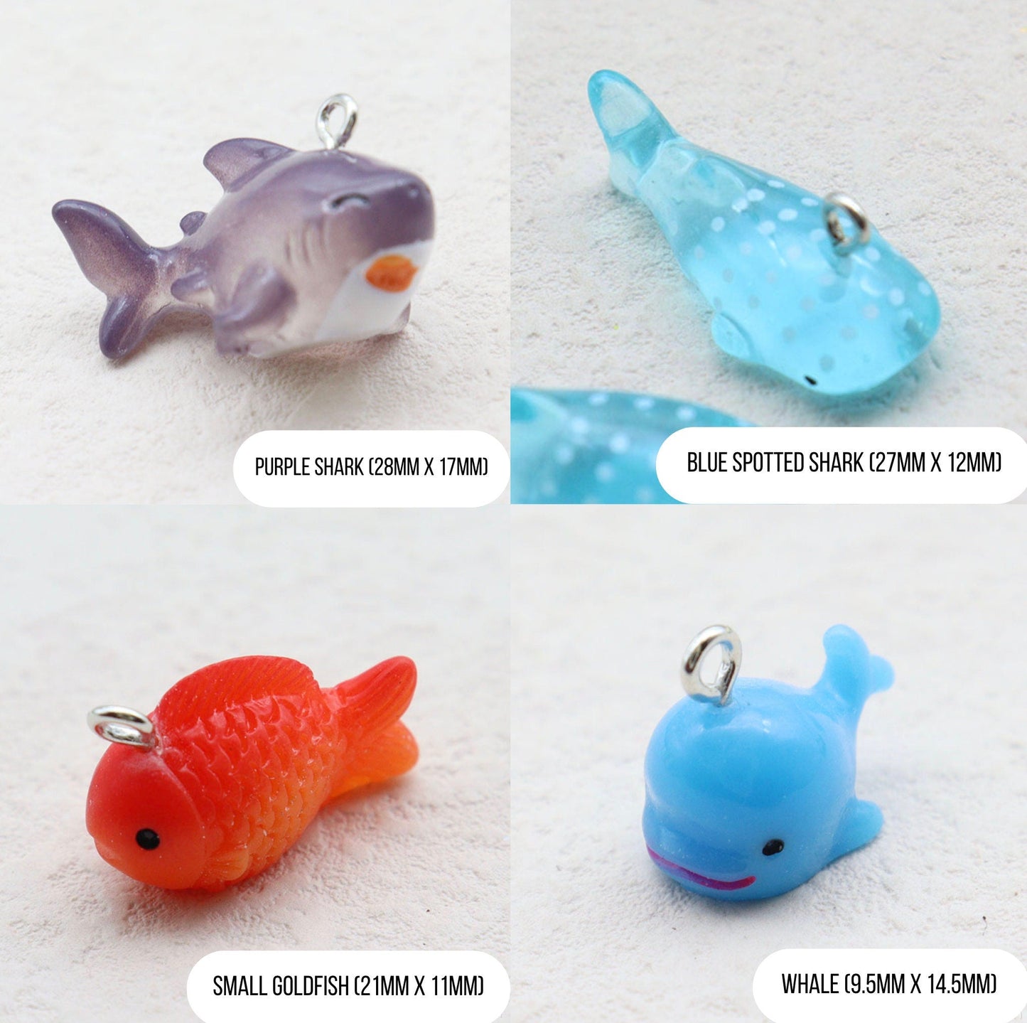 Resin Sharks, Axolotl, Fish, Turtle, Dolphin, Marine Life Themed Resin Charms