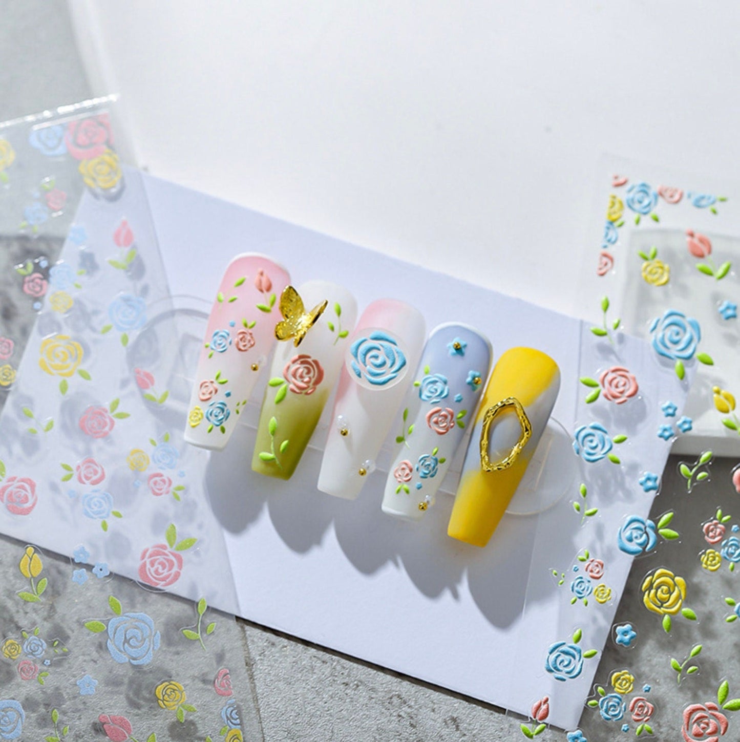 Roses All Day, Flower Themed 5D Nail Art Stickers (MN079, MN080)