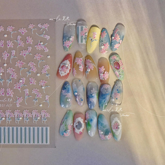 Shiny Lotus Flower Themed Nail Art Stickers (MS401, MS411, MS426)