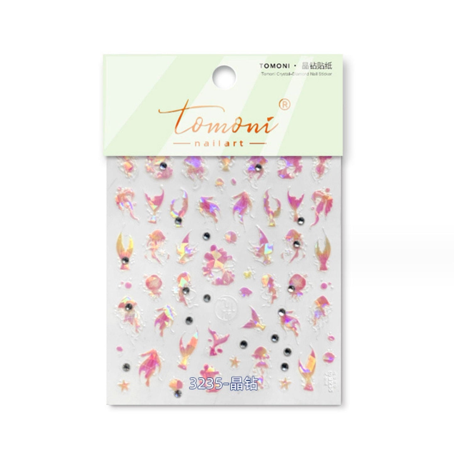 Shattered Glass Rhinestone Mermaid Themed Nail Art Sticker (to3235,to3236)