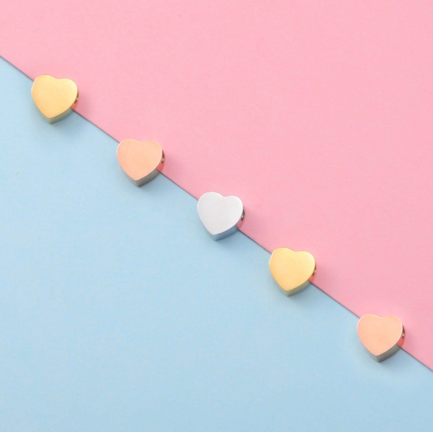 Silver, Gold, Rose Gold Stainless Steel Heart Charms