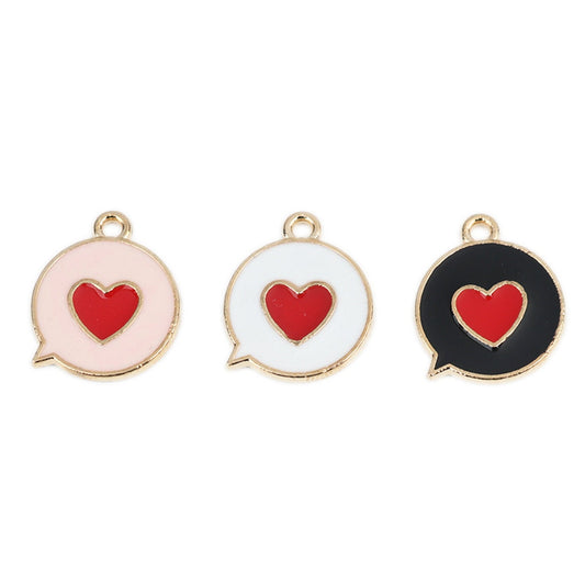 Speech Bubble Heart Enamel Zinc Alloy Charm (17mm x14mm, Hole: 1.7mm)