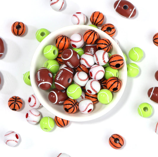 Sports Themed Acrylic Beads (Baseball, Basketball, Tennis, Football, Softball)