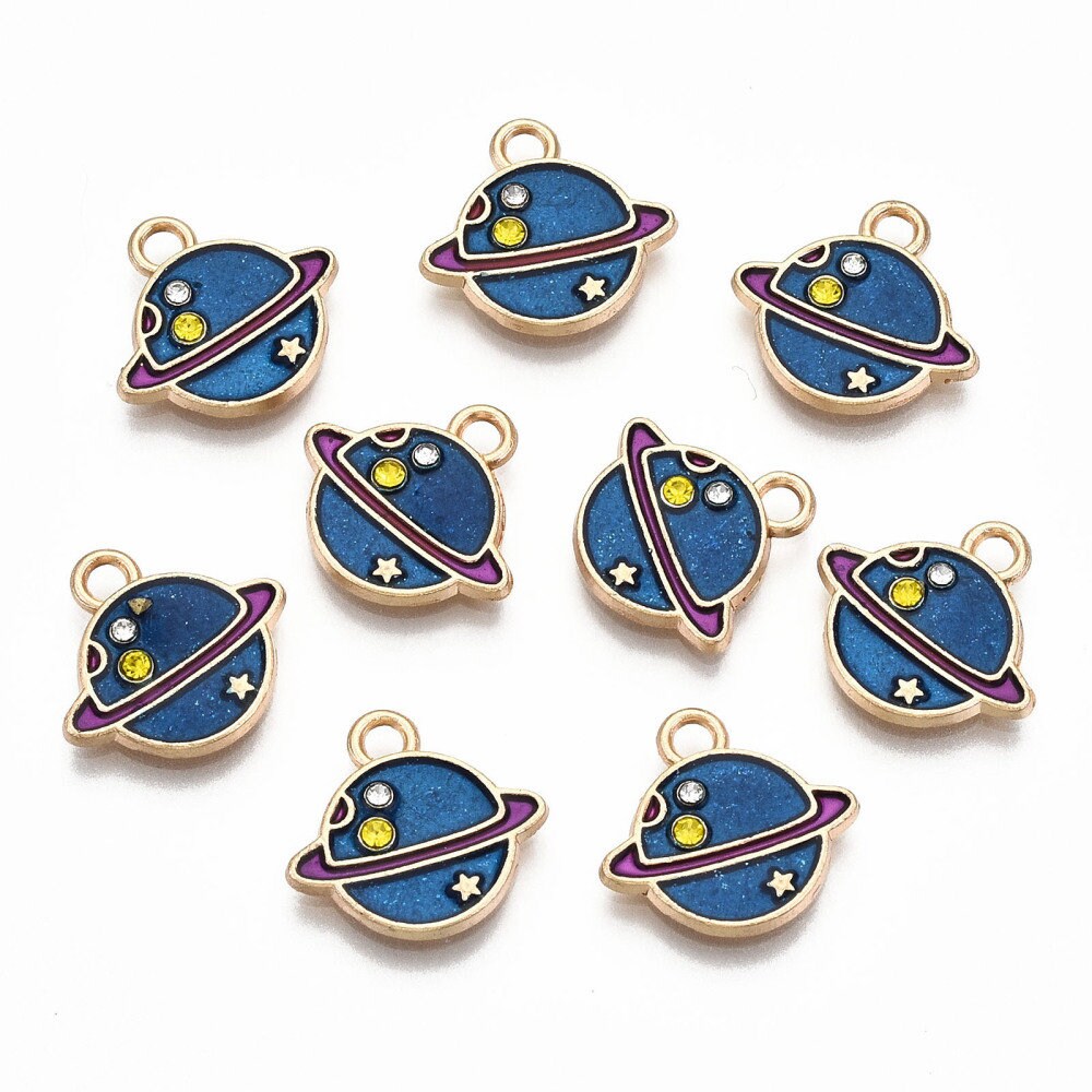 Starry Night Themed Moon Planet Space Enamel Connector Link Charm