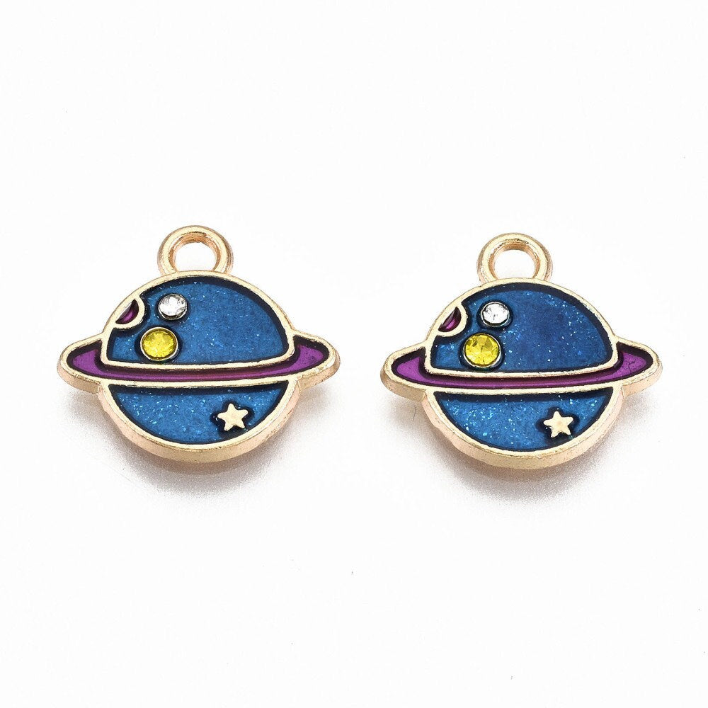 Starry Night Themed Moon Planet Space Enamel Connector Link Charm