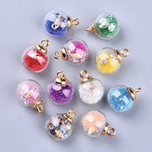 Transparent Glass Globe Orb with Glass Micro Beads and Shell Jewelry