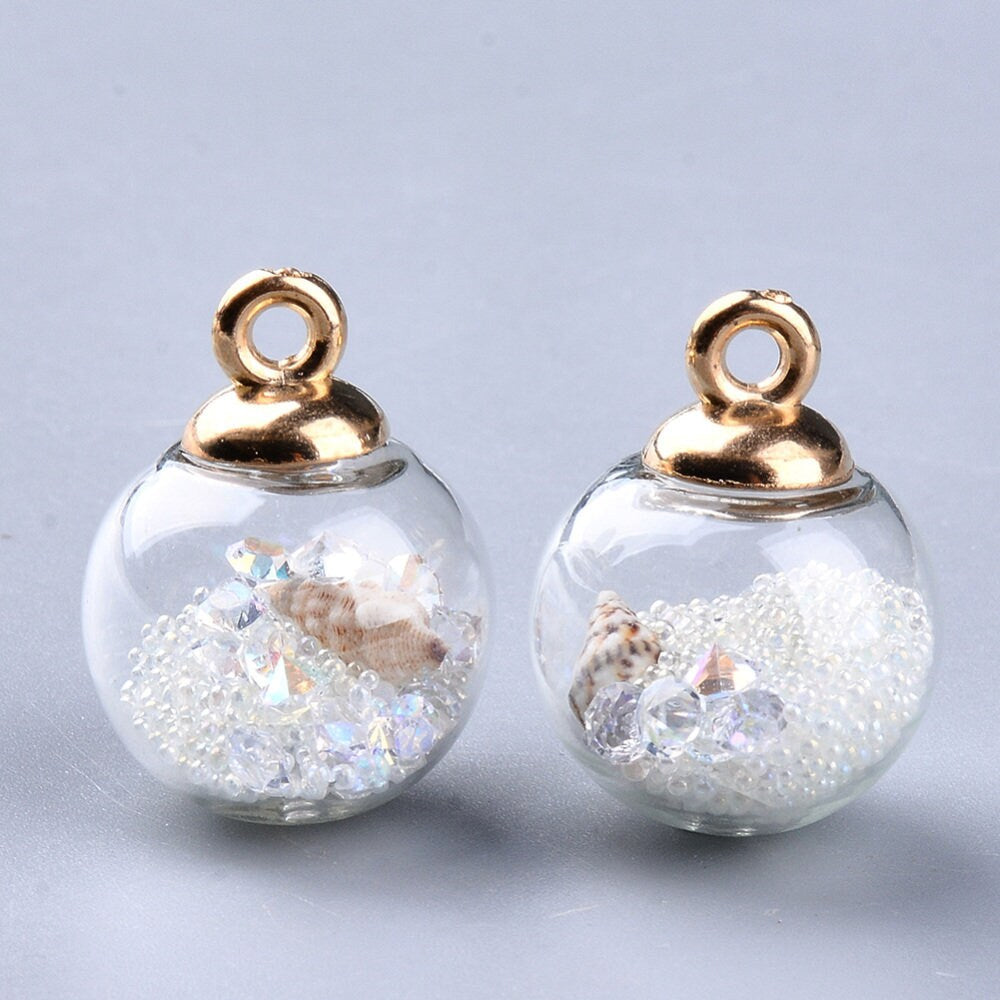Transparent Glass Globe Orb with Glass Micro Beads and Shell Jewelry