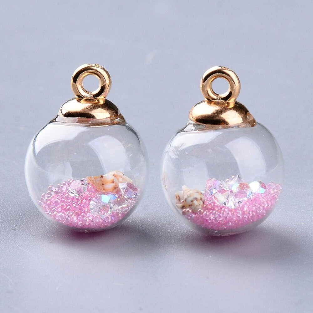 Transparent Glass Globe Orb with Glass Micro Beads and Shell Jewelry