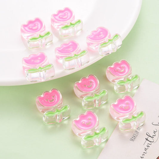 Transparent Smiley Flower Enamel Acrylic Bead ( 24.5x20x9mm, Hole: 3mm)