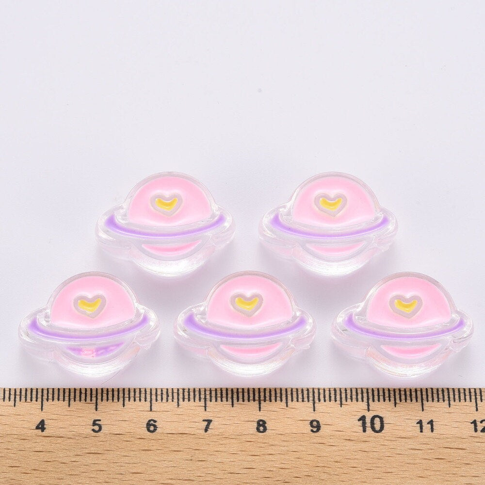 Chunky Transparent Pearl Pink Planet Acrylic Bead (19x26mm)