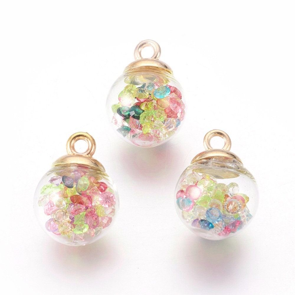 Transparent Glass Globe Orb with Glass Rhinestones (21.5 x 16mm)