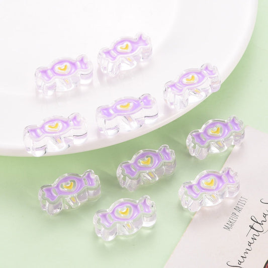 Transparent Purple Wrapped Candy Enamel Acrylic Bead