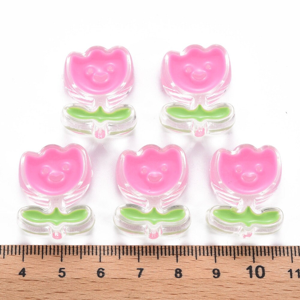 Transparent Smiley Flower Enamel Acrylic Bead ( 24.5x20x9mm, Hole: 3mm)