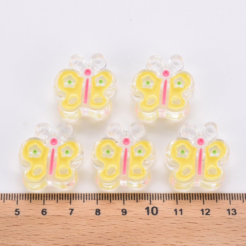 Transparent Yellow Butterfly Enamel Acrylic Bead ( 25mm x 24mm x 9mm, Hole: 3mm)